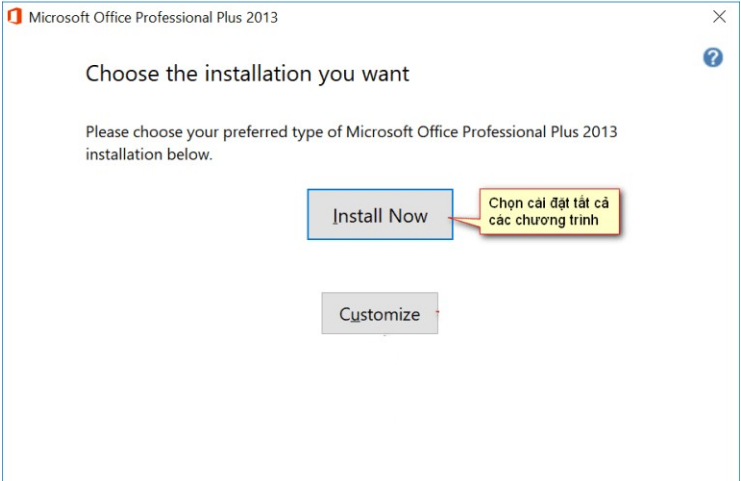 chọn install now để tiến hành cài đặt office 2013